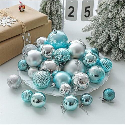 34Pcs Set Colors Blue high-gloss painted boxes Christmas Ball Tree Pendant Bar Party Decoration Accessories Gift 2021 For Home