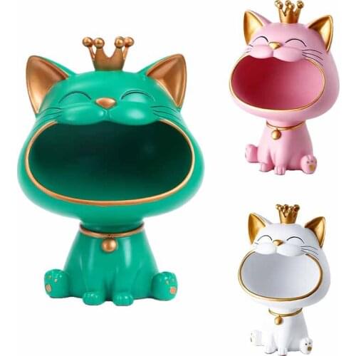 Lucky Cat Statue Sculpture Dining Table Decoration Small Doll Debris Storage Box Modern Living Room Desk Home Decoration Gift