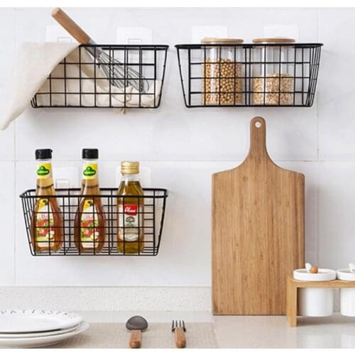 1pc Bathroom Kitchen Accessories Storage Organization Basket Rectangular Wrought Iron Storage Box Household Wall Hanging Rack
