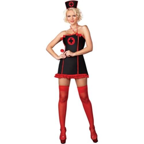 Sexy Nurse Costume Set red bowknot sexy erotic Cosplay Costume Nurse Uniform Tempt off shoulder Costume with red and black