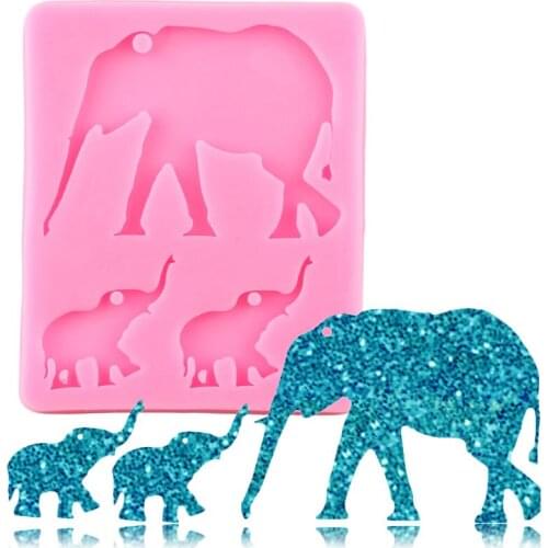Super Glossy Elephant Family Shape Silicone Mold Epoxy Resin Keychain Molds Handmade Necklace Charms Making Jewelry Moulds