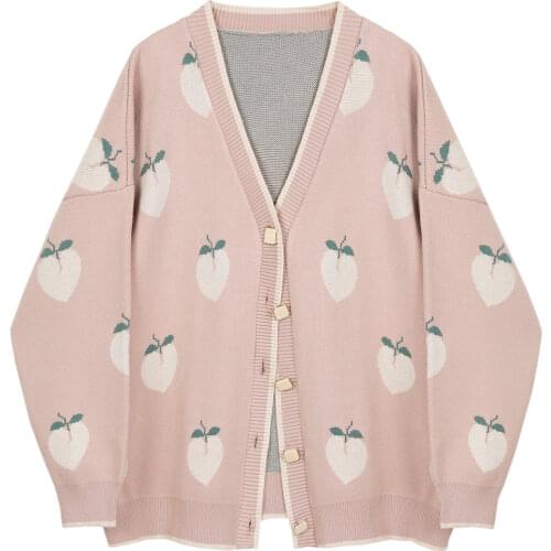 Sweater Cardigan Cute Pink Sweaters Women Peach Cardigans Knit Oversized Tops 2021 Korean Autumn Long Sleeve Pull Femme New