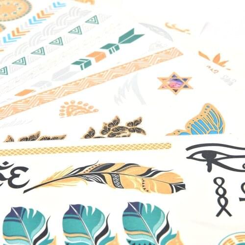 1PCS Flower Taty Design Tattoo Sticker Flash Metallic Waterproof Temporary Tattoo Gold Silver Tatoo Women Henna New