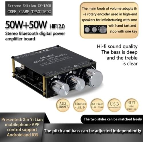 XY-T50H HIFI TPA3116D2 Bluetooth 5.0 Subwoofer Audio Power Amplifier Board 2*50W 2.1 Channel Power Audio Stereo Bass