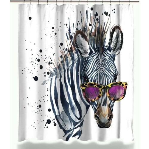 Funny Zebra with Rose Glasses Fashion Waterproof Fabric Home Decor Shower Curtain Bathroom Curtains with 12 Hooks