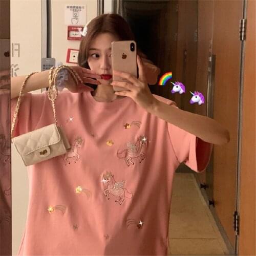 Sequins Embroidery Short-sleeved T-shirt Summer Korean Student Half-sleeved Top Woman Tshirts