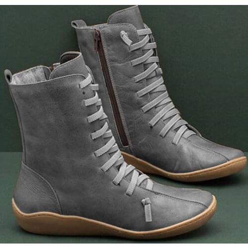 Women Natural Leather Casual Mid-Calf Boots Comfortable 2020 New Quality Soft Handmade Flat Shoe Black Work Martin Boots