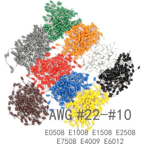 100pcs E0508 E1008 E1508 E2508 22-10 AWG Insulated Ferrules Terminal Block Cord End Wire Connector Electrical Crimp Terminator