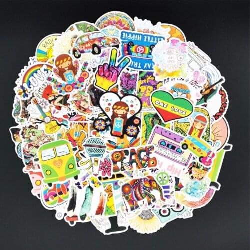 100Pcs/pack Retro Hippies Stickers Love And Peace For Motorcycle Laptop Luggage Skateboards PVC Waterproof Diary Stationery
