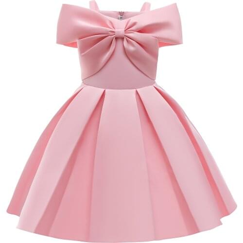 2021 Girls Bow Dress Toddler Kids Off-Shoulder Wedding Clothes Princess Christmas Costume Party Dresses Children Clothing