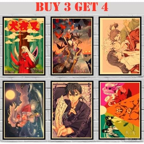 45 Designs Anime Inuyasha Kraft paper Cartoon Poster Artwork Painting Funny Fancy Wall Sticker 42X30cm