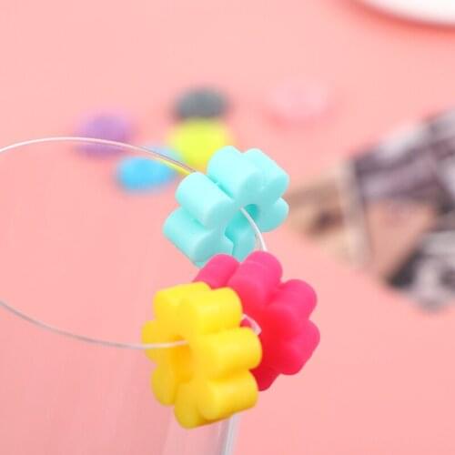 8Pcs Wine Glass Charm Silicone Solid Color Flower Drink Tag Identification Label
