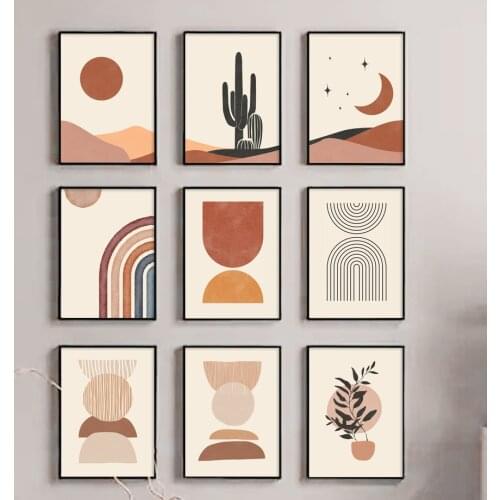 Abstract Desert Cactus Geometric Landscape Wall Art Canvas Painting Nordic Posters And Print Pictures For Living Room Wall Decor