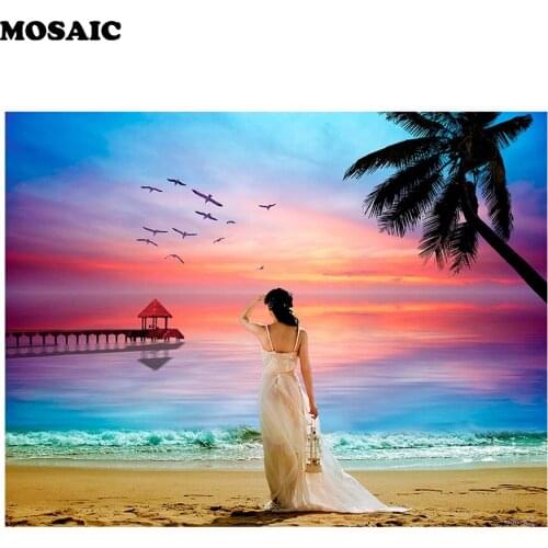 3D DIY Diamond Painting Cross Stitch sea/women/sunrise/3d pictures Full Square Diamond Mosaic Embroidery home Decoration