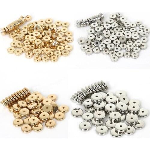 New 500-100pcs/lot Flat Round Wheel Loose Spacer Beads For Craft DIY Sewing Jewelry Making KC Gold/Rhodium Flat Round Beads