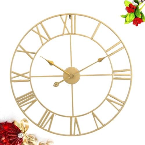 Iron Silent Wall Clock Simple Wall Clock Decor Home Decorative Wall Clock Living Room Wall Clock (Golden Embryo Golden Stitches)