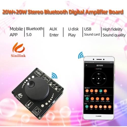 AP15H 20WX2 Bluetooth 5.0 Power Digital Amplifier Stereo Board AMP Amplificador Home Theater 12V 24V 3.5mm AUX USB APP Control