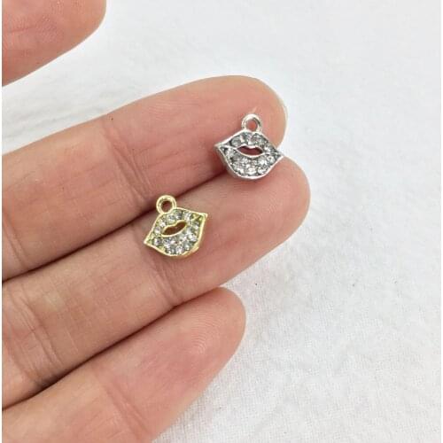 Eruifa 10pcs 10*6mm Tiny Lip Rhinestones Gold plated Zinc Alloy Charms Pendant Jewelry DIY Necklace Bracelet Earrings 2 Colors