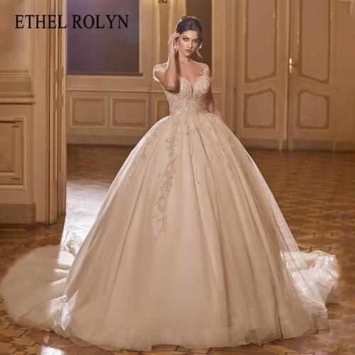 ETHEL ROLYN Ball Gown Wedding Dress 2021 Charming Sweetheart Beaded Appliques Bride Off the Shoulder Backless Princess Bridal