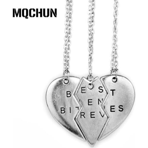 Femme Jewelry Collares Best Bitches Collares Mujer Three Flap Stitching Best Bitches Broken Heart Pendants Necklace Women-30
