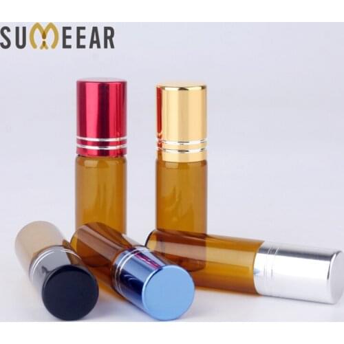 100 Pieces/Lot 5ML Essential Oil Bottles Roll On Amber Glass Bottle Refillable Perfume Bottle Travel Bottle Cosmetic Container