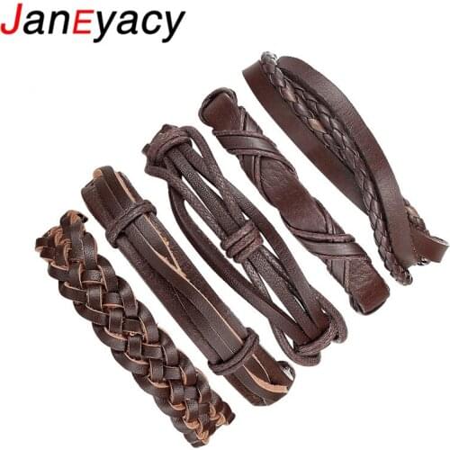 Janeyacy 2018 new 1set/5pcs Vintage Charm Brown Leather Bracelets For Women Men Bible Cuff Bracelet & Bangle Male Wristband