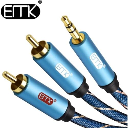 EMK 2 RCA to 3.5mm AUX Splitter Cable 2 RCA to 3.5 jack RCA audio plug cable 1.5m 2m 3m 5m for Theater phone Headphone amplifier