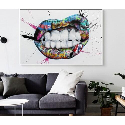 Modern Street Kiss Wall Art Inspiration Lips Graffitti Canvas Posters Paintings and Prints Wall Art Pictures for Living Room