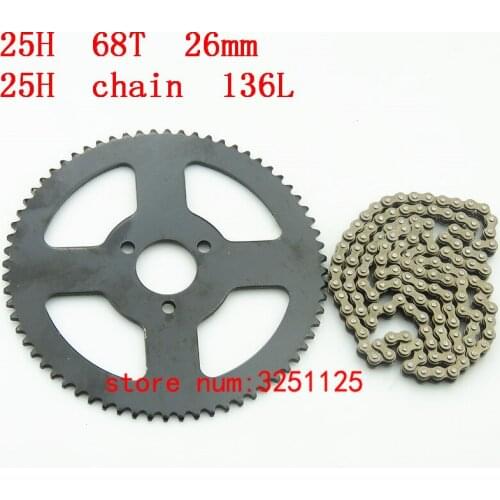 Chain set :25H 68T tooth 29mm rear Sprocket + 25H Chain 136L Links For 2 Stroke 47cc 49cc Mini moto Pocket Bike ATV Quad