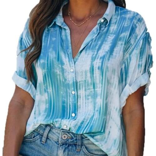 Summer Womens Clothing V-Neck Printed Button Top Chiffon Shirt Casual And Comfortable Short-Sleeved Tops