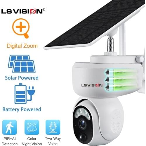 LSVISION 2MP Video Surveillance Camera Solar IP Camera WiFi CCTV Outdoor Home Security Camera PIR Motion Detection Two Way Audio