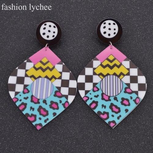 Fashion lychee Bohemian Big Waterdrop Graffiti Drop Punk Earrings Women Jewelry Hipop Acrylic Dangle Big Earings Eardrop