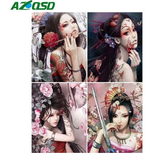 AZQSD Picture By Number Women Handpainted Unique Gift Oil Painting By Numbers Japanese Figure Kits Modern Wall Art