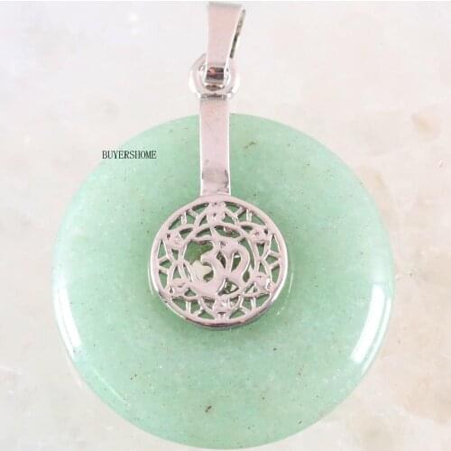 Charms Pendant Natural Green Aventurine Hollow Round Reiki Stone Energy Wisdom for Women Girls Jewelry Gift 1Pcs K736