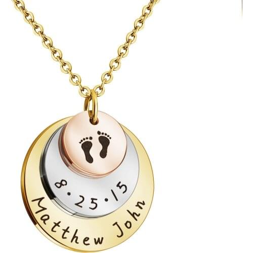 Custom Baby Feet Drop Pendant Necklaces Stainless Steel Engraved Name/Birthdate Personalized Necklace for Women