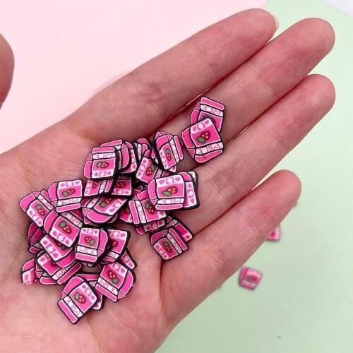 100g/lot Polymer Strawberry Milk Box Slices Clay Fake Sprinkles for Crafts Making DIY Slime Filling Decoration Accessories 10mm