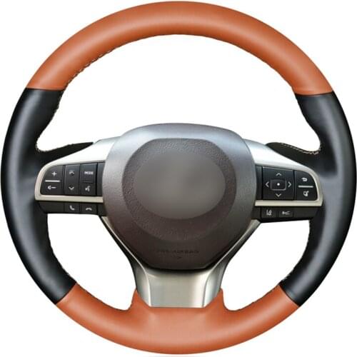 Hand-stitched Brown Black Artificial Leather Car Steering Wheel Cover for Lexus ES300h 2016 2017 2018 ES350 2016 2017 2018