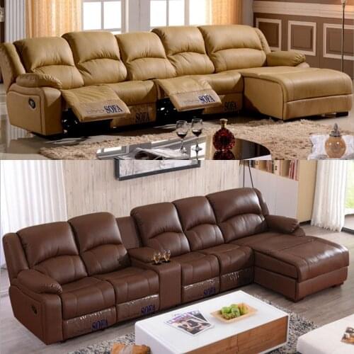Manual electric recliner relax living room Sofa bed functional genuine leather couch L shape corner Nordic modern muebles de sal