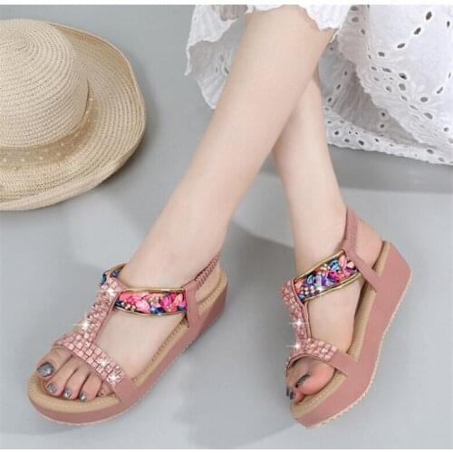 Women Wedges Sandals 2020 Summer Platform Shoes Woman Open Toe Slip On Sandal String Bead Female Fashion High Heels Casual Shoes