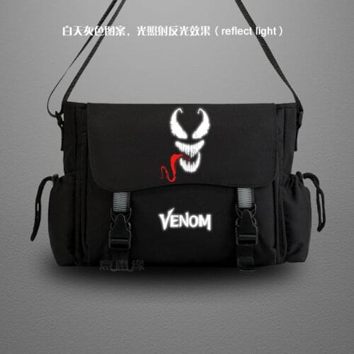 Venom messenger bag Casual reflect light Anime cosplay student cover shoulder bag for men teenagers