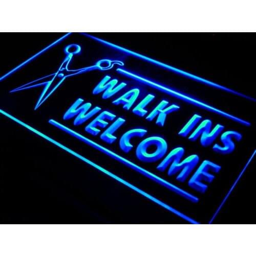 I128 OPEN WALK INS WELCOME Hair Cut LED Neon Light Light Signss On/Off Switch 20+ Colors 5 Sizes