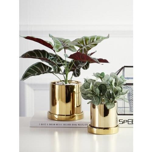 Vase Home Decor Nordic Ceramic Flower Pot Gold-Plated Creative Personality Modern Simple Potted Decoration Accessories ваза