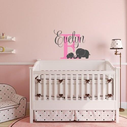 Personalized Custom Name Vinyl Wall Stickers Mother & Son Elephant Wall Decal Kids Room Baby Nursery Decor Elephant Decal A559