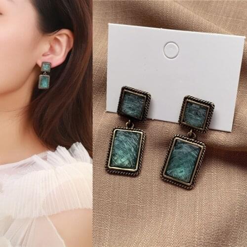 Vintage Baroque Rectangle Square Acrylic Pendant Drop Earrings for Women Girls Teens Ear Jewelry Earrings 2021 Trend New Arrival