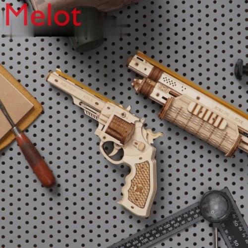 High-End Rubber Band Cap Gun Wooden Puzzle 3D Model Assembly Handmade DIY Childrens Day Gift Toys Boys