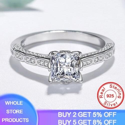 YANHUI White Gold Color Sterling Silver 925 Ring Natural Zirconia Crystal Rings for Women Princess Cut Anniversary Wedding Ring