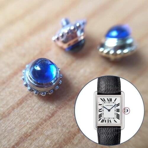 Steel+blue sapphire crystal watch crown for Car ti er Tank 31mm*24.4mm and Ronde ladys watch