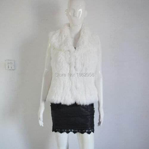 SJ096 Real Fur Rabbit Sleeveless Jacket Beautiful Turn Down Collar Rabbit Fur Gilets for Girls