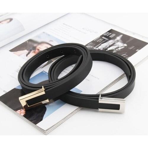 Women PU Leather Belts Pure Color Thin Skinny Waistband Adjustable Belt New Arrival Simple Fashion Snap Buckle Thin Belt