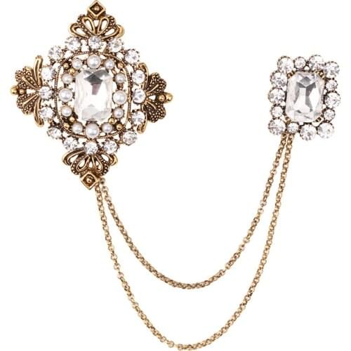 CINDY XIANG New Vintage Metal Tassel Brooches For Women Men Suit Decoration Rhinestone Large Crystal Brooch Pin Coat Accessories